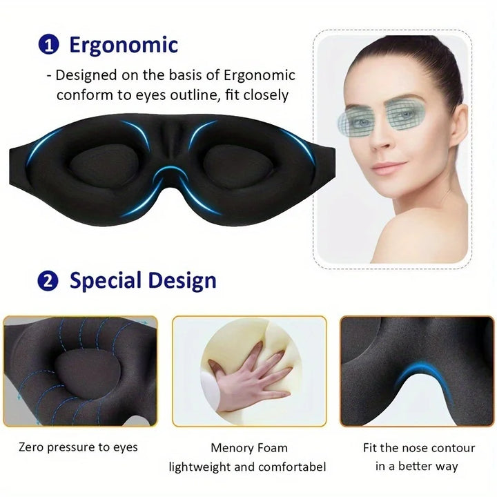 3D Contour Cup Sleep Mask With Noise Ear plug, Light Blocking Night Facial Mask, Soft & Comfortable, Soothing