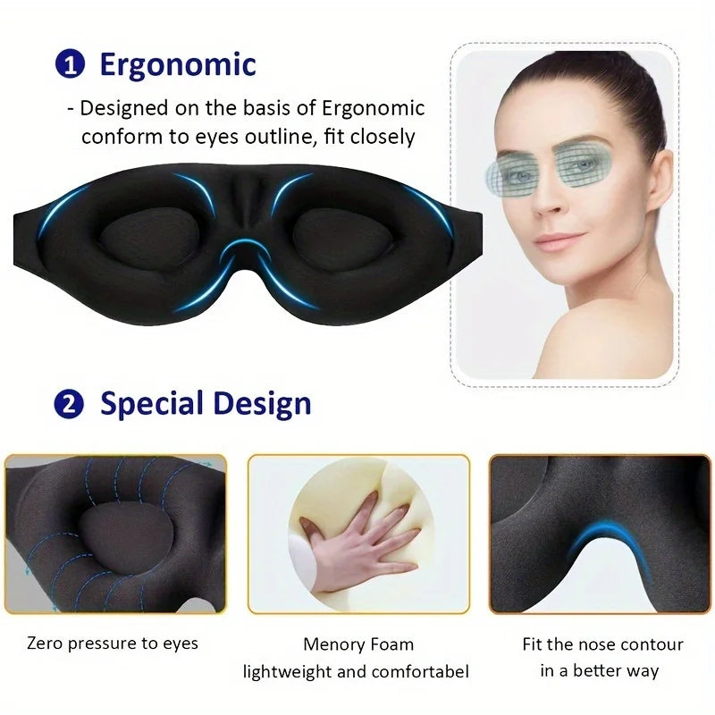 3D Contour Cup Sleep Mask With Noise Ear plug, Light Blocking Night Facial Mask, Soft & Comfortable, Soothing